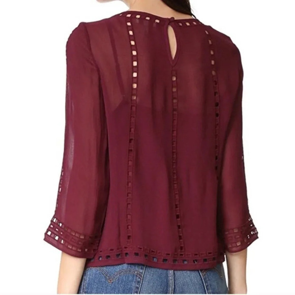 Joie Burgundy Chiffon Semi-Sheer Blouse Size Small - Picture 3 of 4
